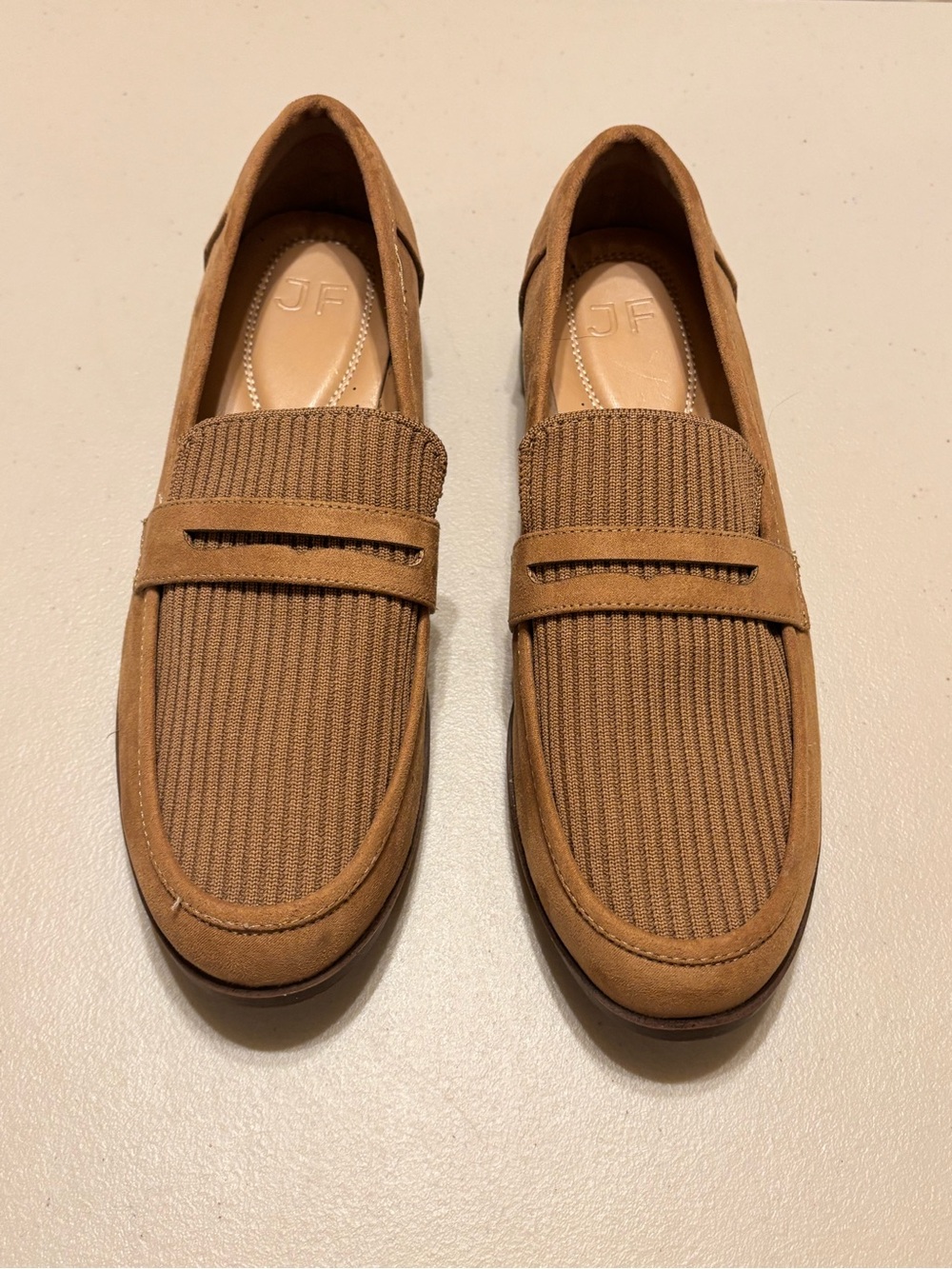 JustFab Women’s Eleanor Penny Loafers w/ribbed textured suede leather trim 40